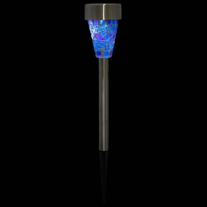 Set of 3 Blue Mosaic Stained Glass Solar Powered LED Pathway Markers  15.5"