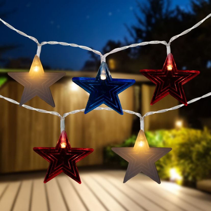 Americana Stars Patriotic Lights - 9.5ft - Clear Wire - 20ct