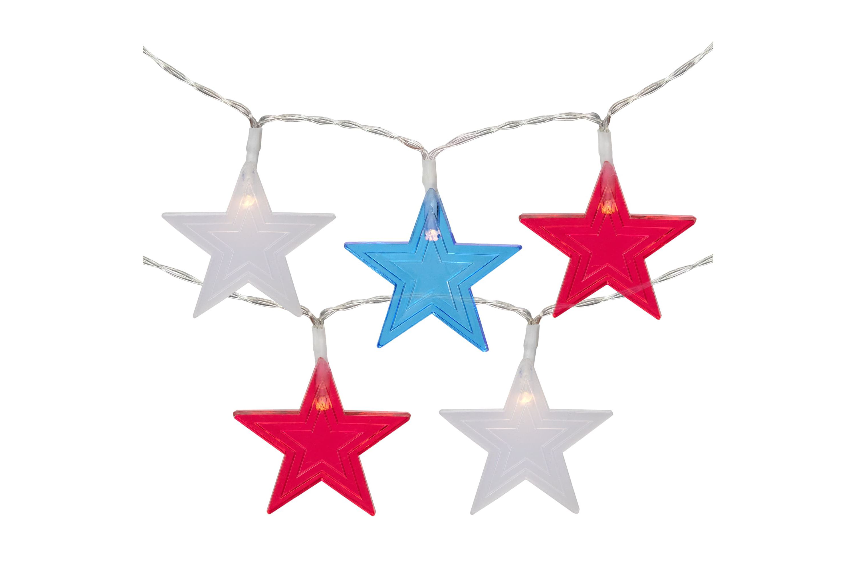 Americana Stars Patriotic Lights - 9.5ft - Clear Wire - 20ct