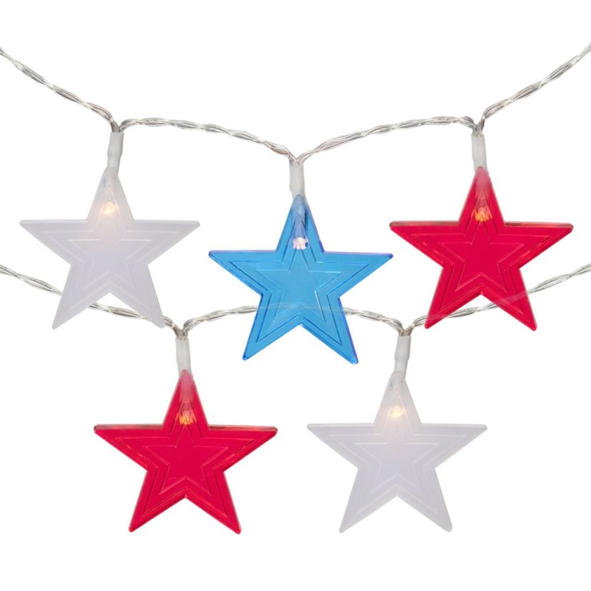 Americana Stars Patriotic Lights - 9.5ft - Clear Wire - 20ct