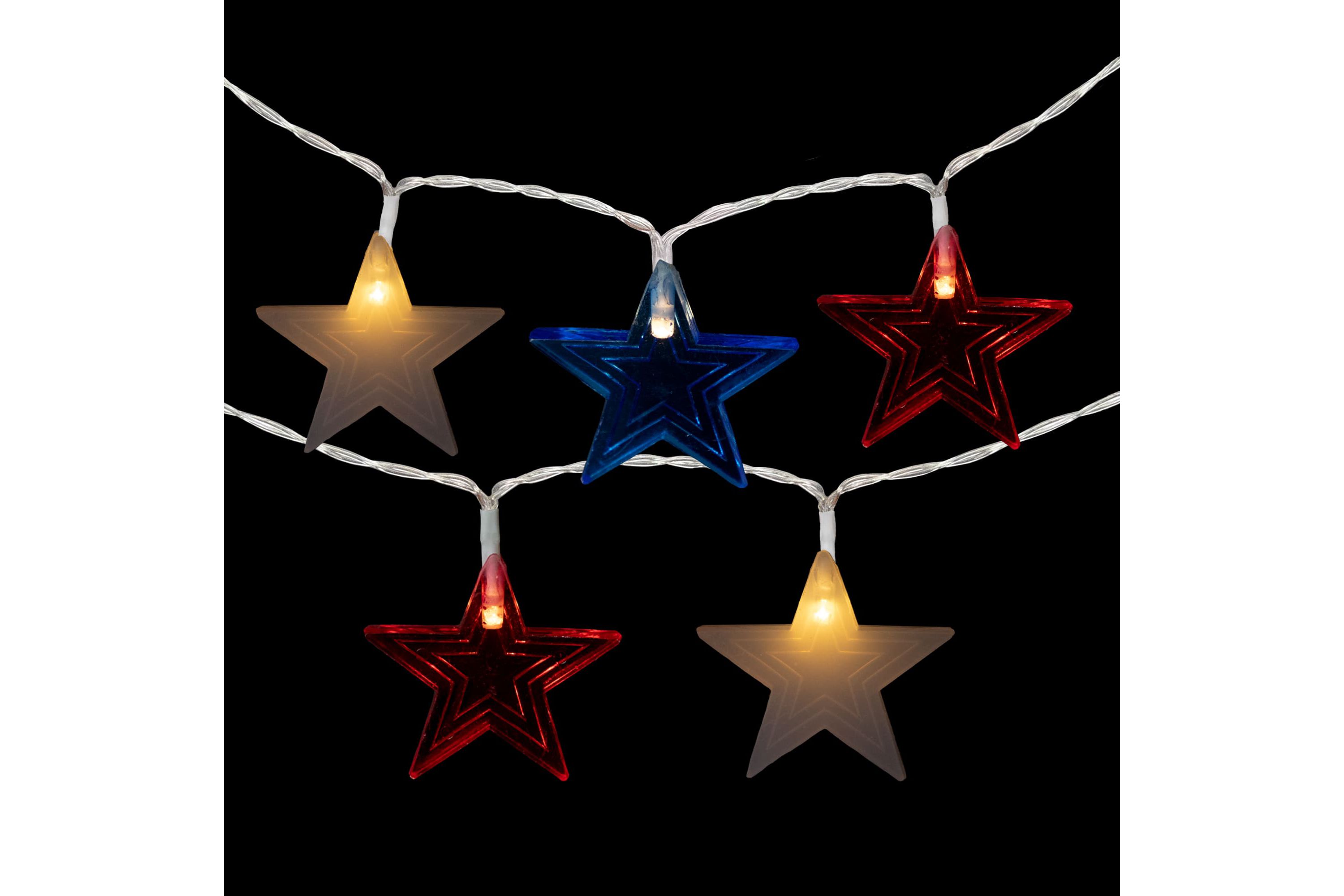 Americana Stars Patriotic Lights - 9.5ft - Clear Wire - 20ct