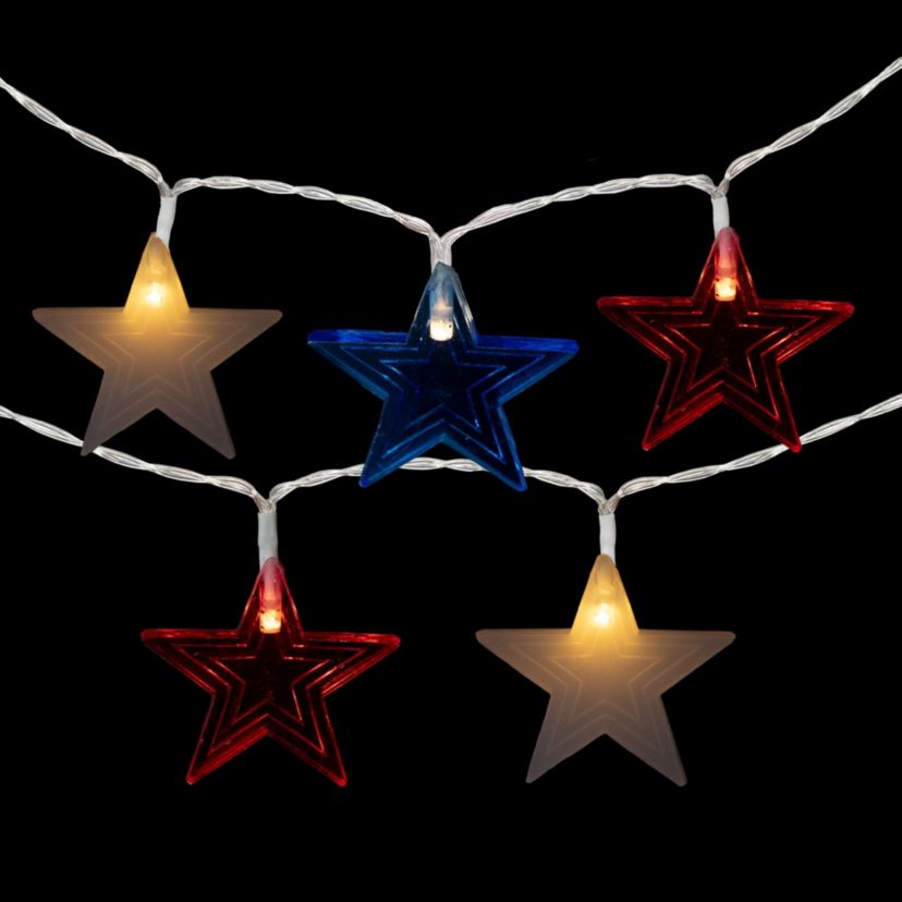 Americana Stars Patriotic Lights - 9.5ft - Clear Wire - 20ct