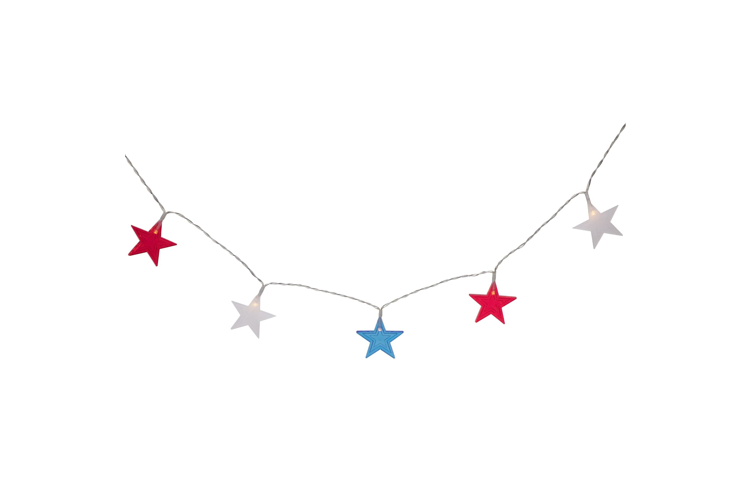 Americana Stars Patriotic Lights - 9.5ft - Clear Wire - 20ct