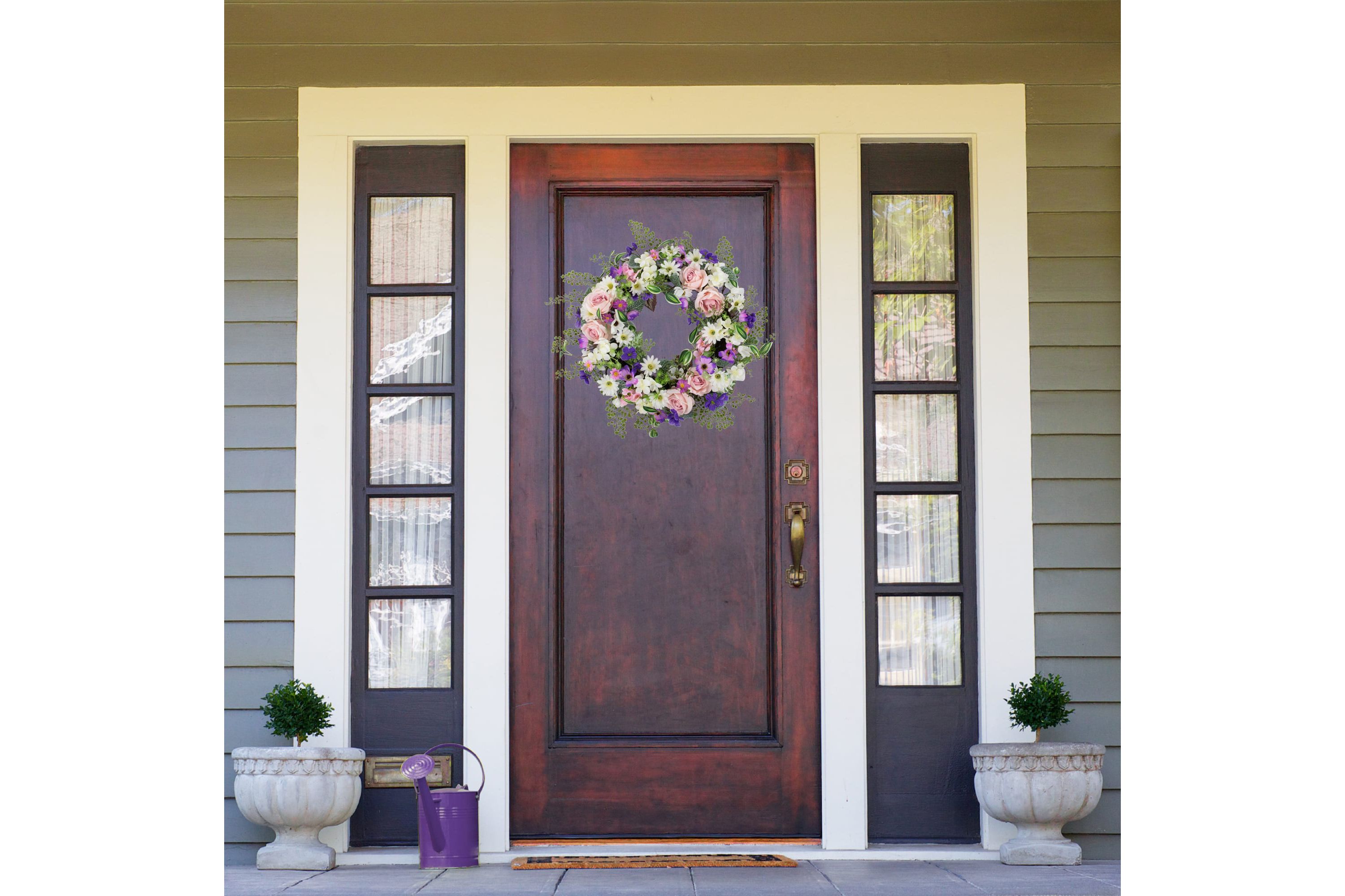 Mixed Floral and Fern Artificial Spring Wreath  24-Inch