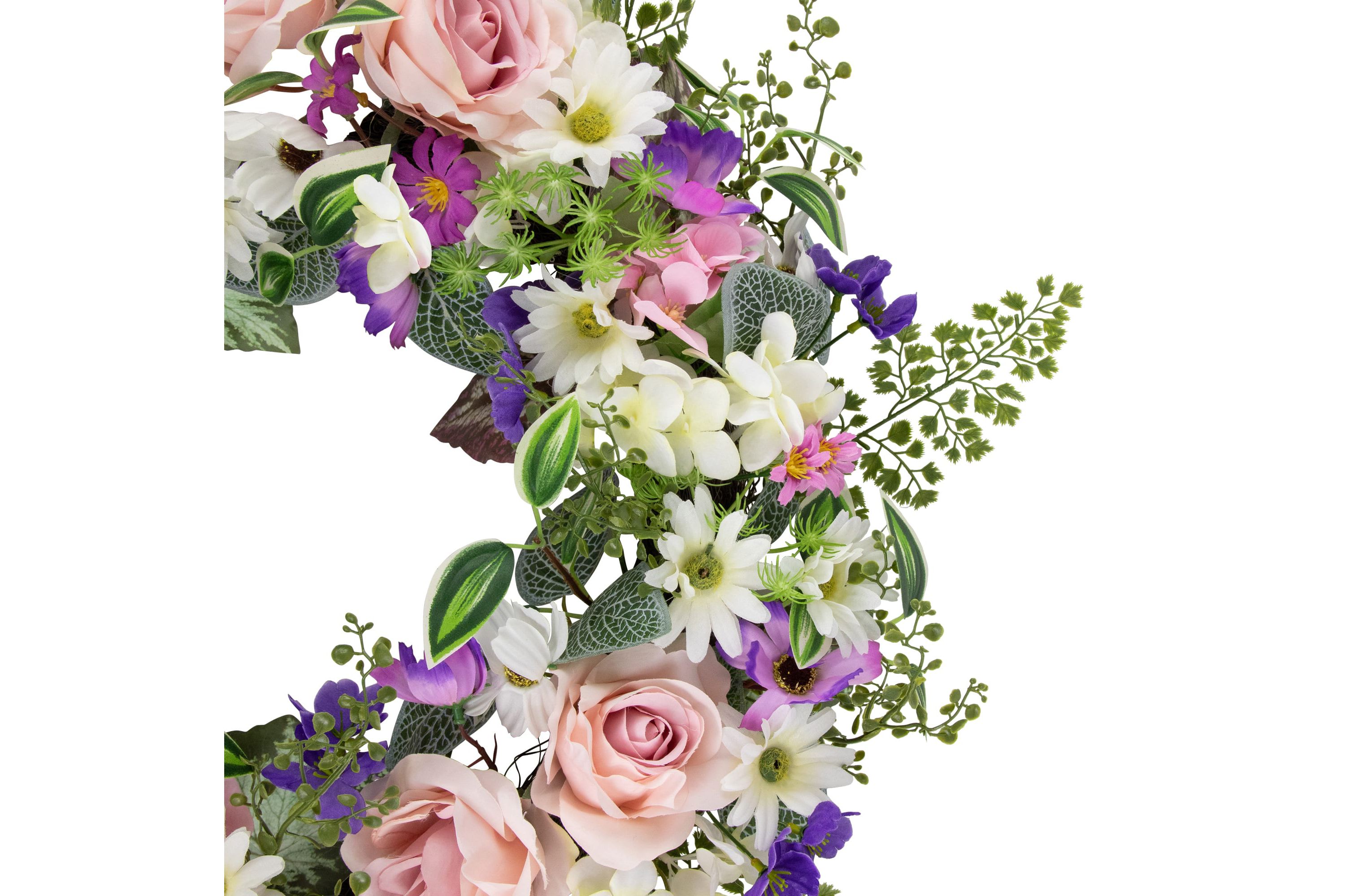 Mixed Floral and Fern Artificial Spring Wreath  24-Inch