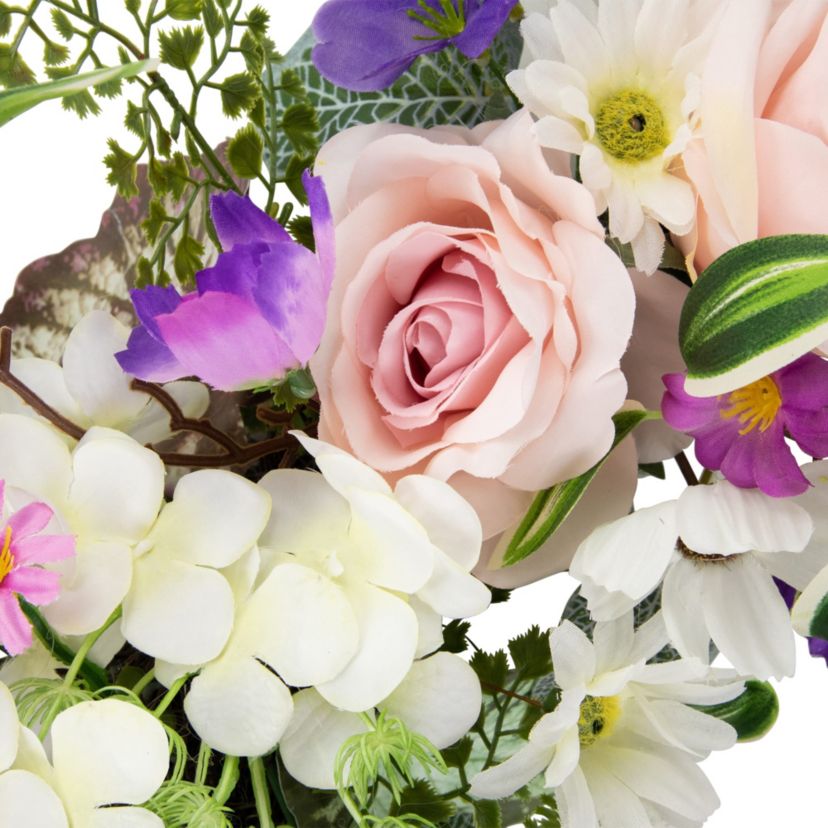 Mixed Floral and Fern Artificial Spring Wreath  24-Inch