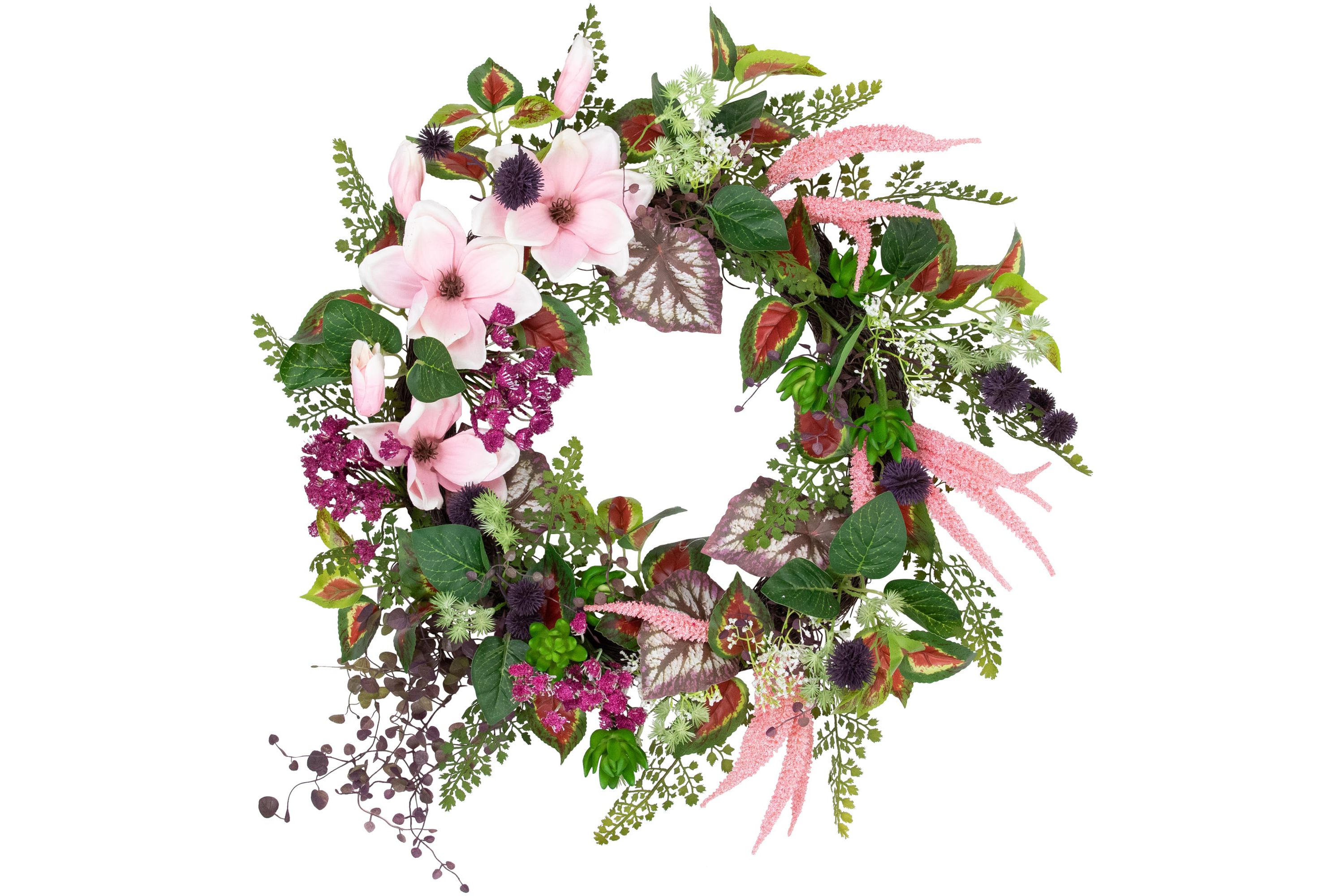 Succulent and Fern Artificial Spring Floral Wreath  24-Inch