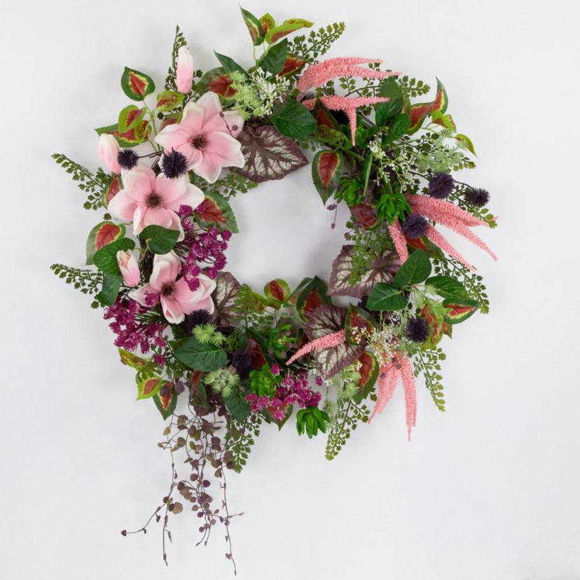 Succulent and Fern Artificial Spring Floral Wreath  24-Inch