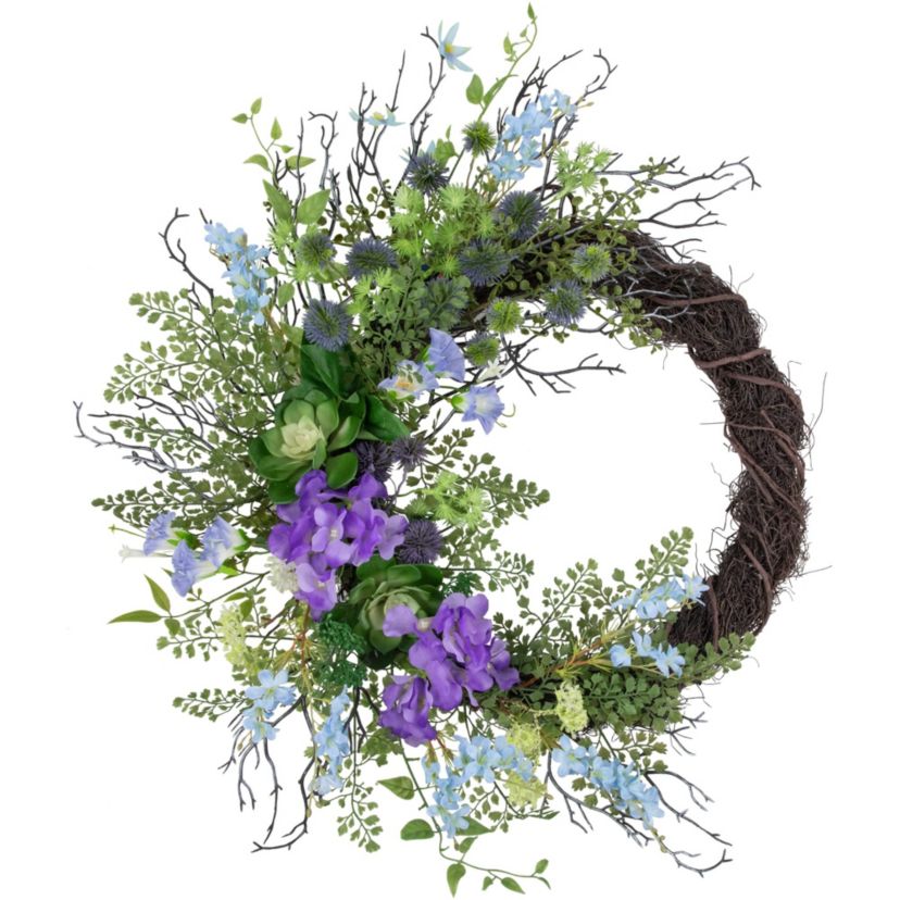 Mixed Wild Flowers and Twig Artificial Spring Wreath  24-Inch