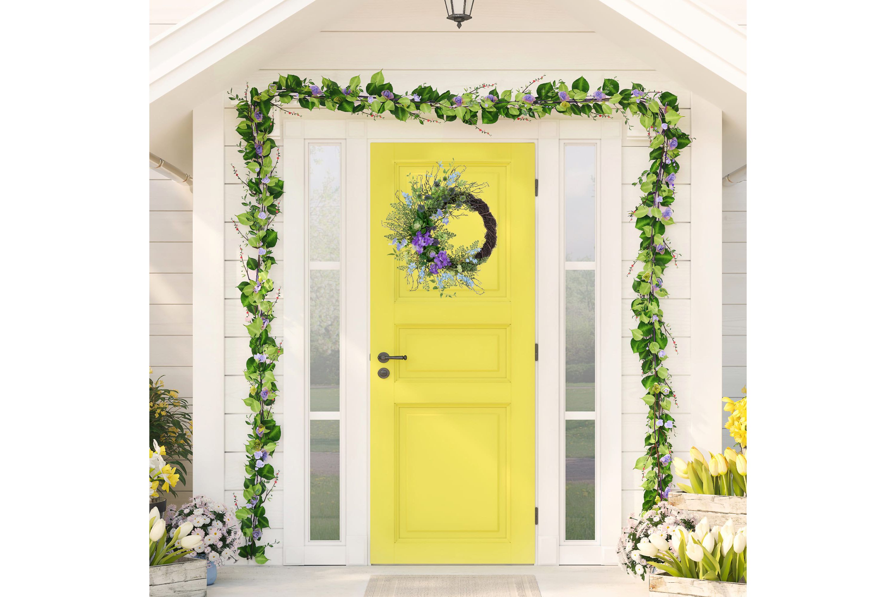 Mixed Wild Flowers and Twig Artificial Spring Wreath  24-Inch