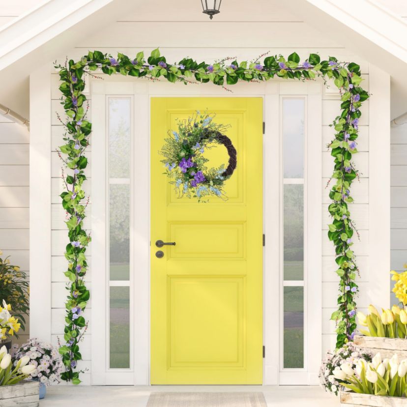 Mixed Wild Flowers and Twig Artificial Spring Wreath  24-Inch