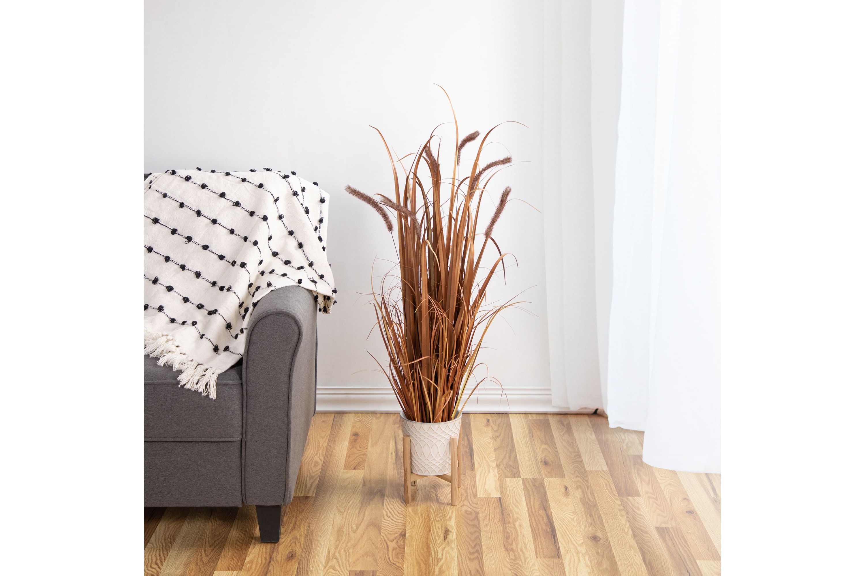 40" Potted Brown Artificial Onion Grass Plant
