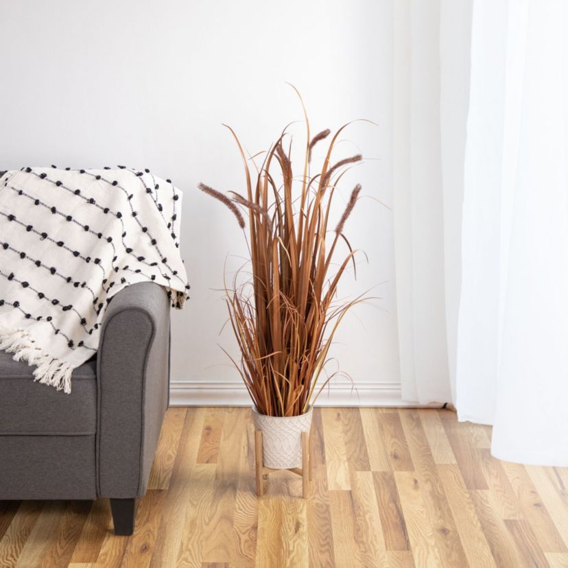 40" Potted Brown Artificial Onion Grass Plant