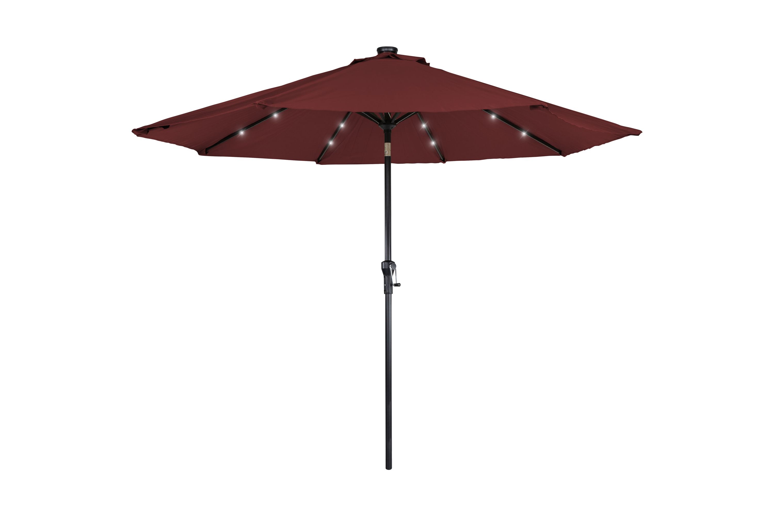 9ft Solar Lighted Outdoor Patio Market Umbrella with Hand Crank and Tilt  Burgundy