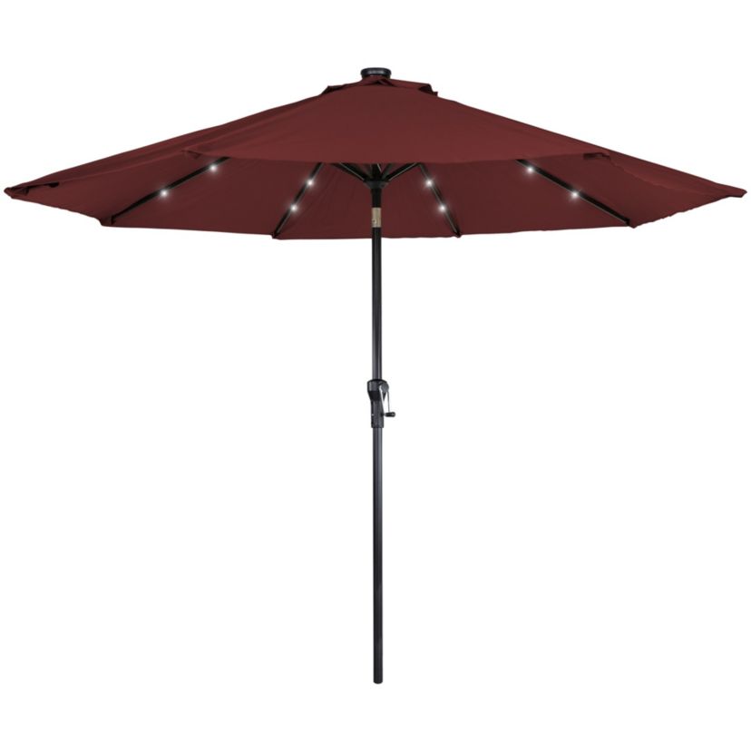 9ft Solar Lighted Outdoor Patio Market Umbrella with Hand Crank and Tilt  Burgundy