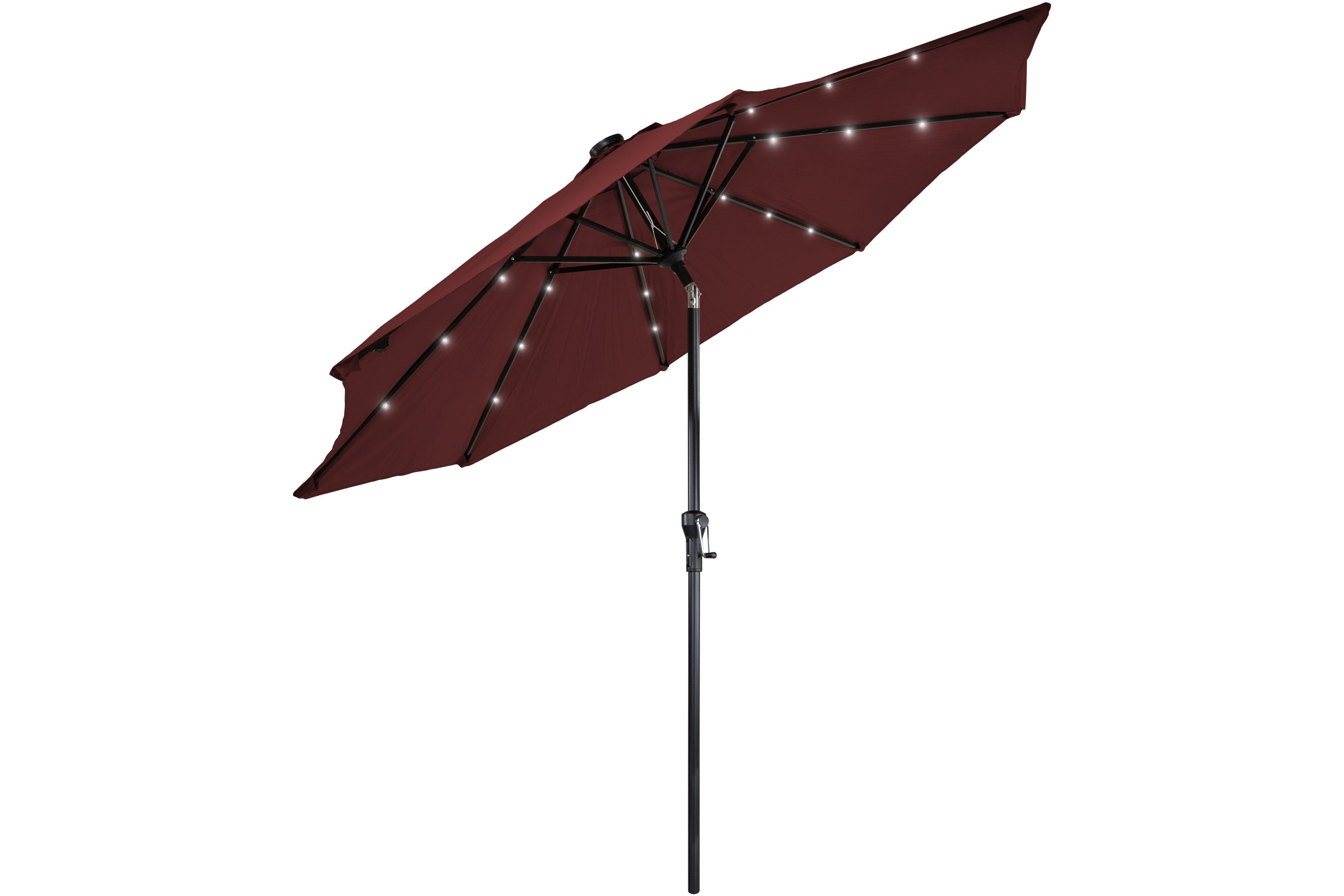 9ft Solar Lighted Outdoor Patio Market Umbrella with Hand Crank and Tilt  Burgundy
