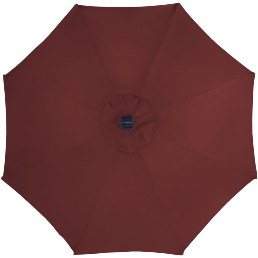 9ft Solar Lighted Outdoor Patio Market Umbrella with Hand Crank and Tilt  Burgundy