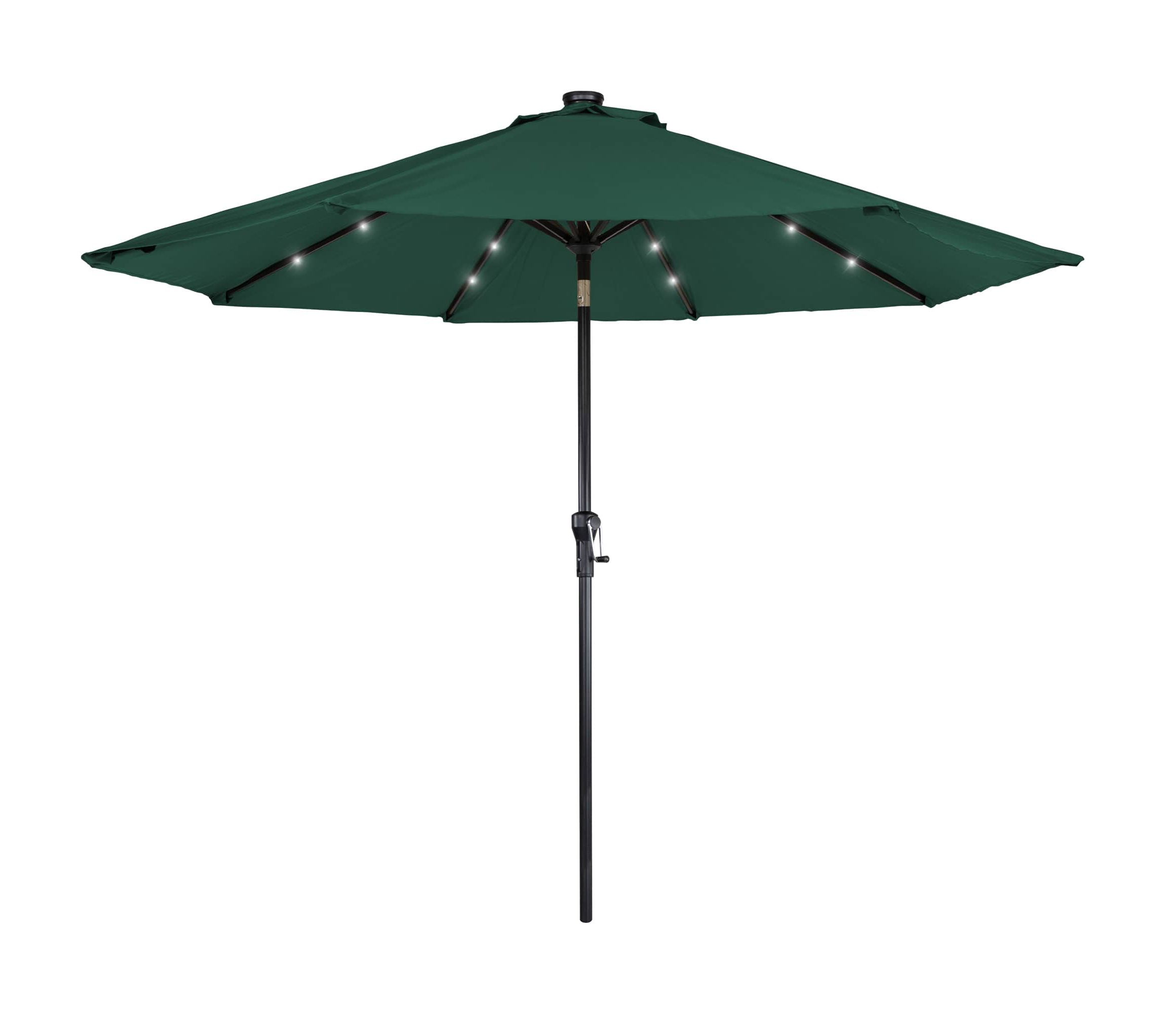 9ft Solar Lighted Outdoor Patio Market Umbrella with Hand Crank and Tilt  Hunter Green
