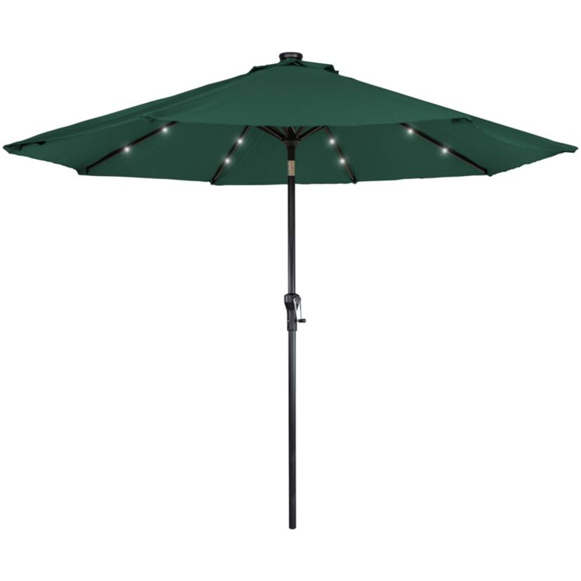 9ft Solar Lighted Outdoor Patio Market Umbrella with Hand Crank and Tilt  Hunter Green