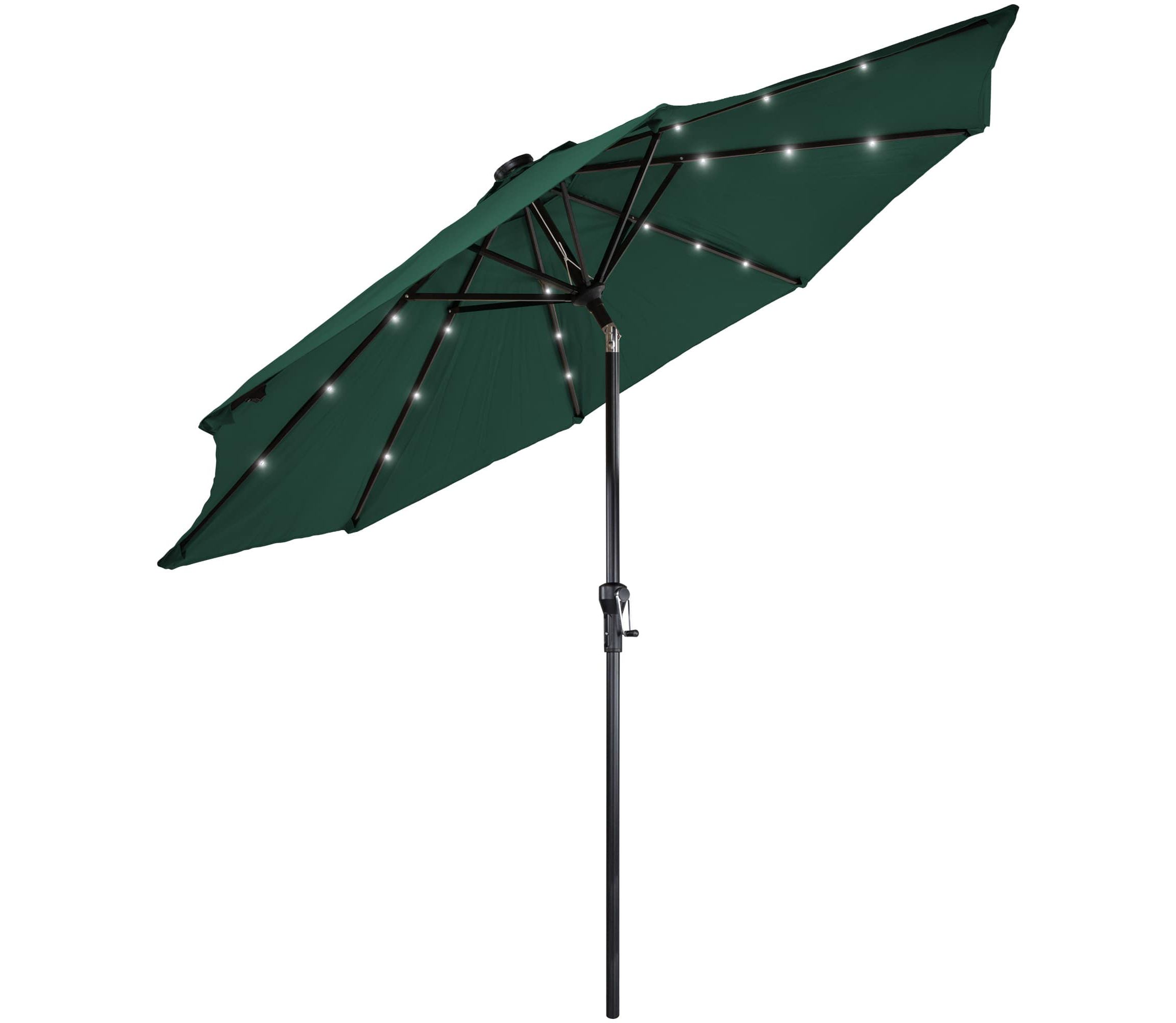 9ft Solar Lighted Outdoor Patio Market Umbrella with Hand Crank and Tilt  Hunter Green