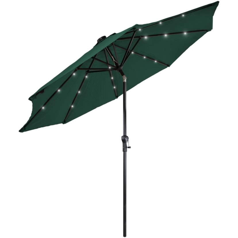 9ft Solar Lighted Outdoor Patio Market Umbrella with Hand Crank and Tilt  Hunter Green