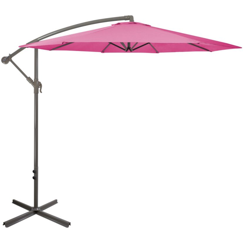 10ft Offset Outdoor Patio Umbrella with Hand Crank  Pink