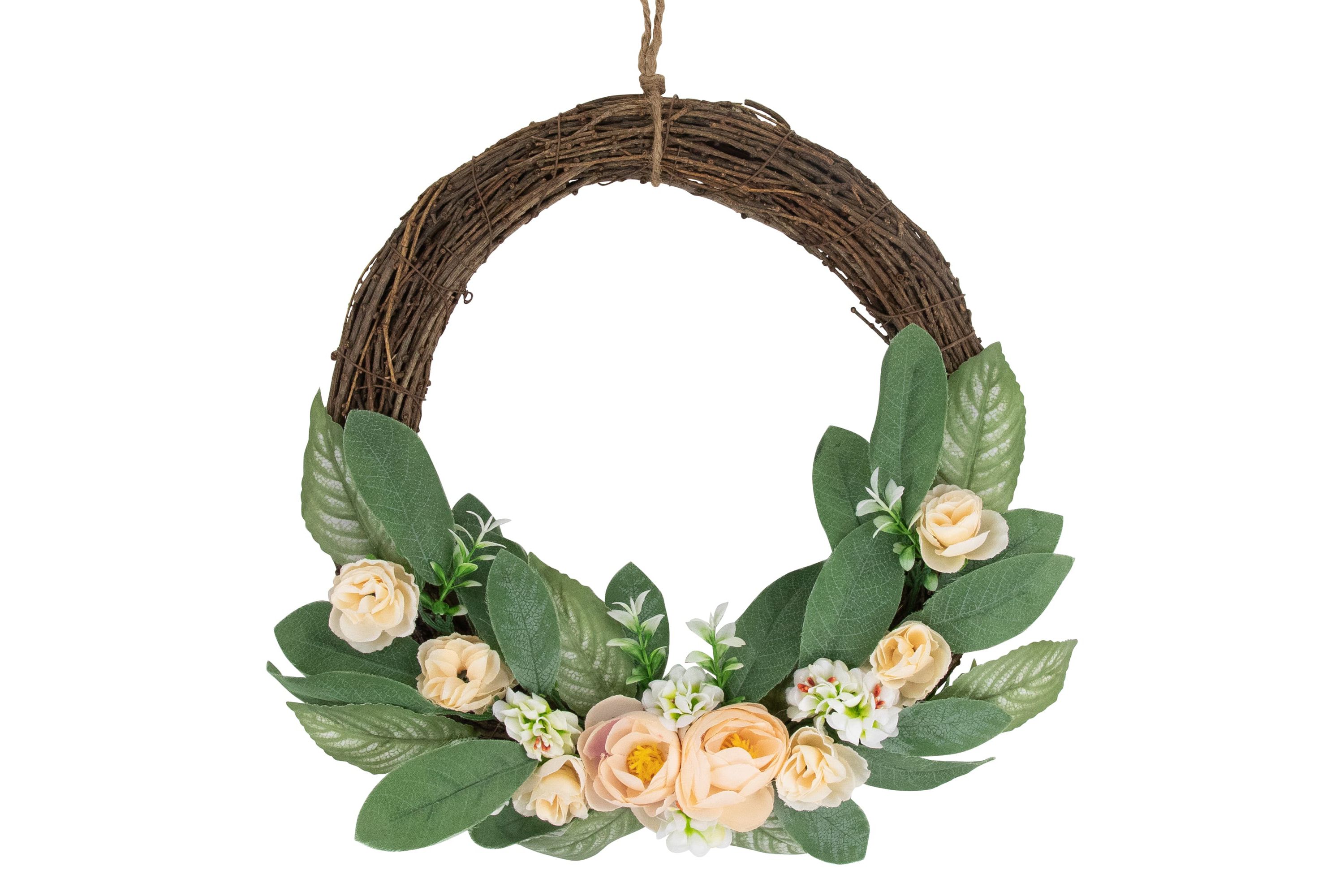 14" Mini Peach Rose Half Floral Spring Wreath