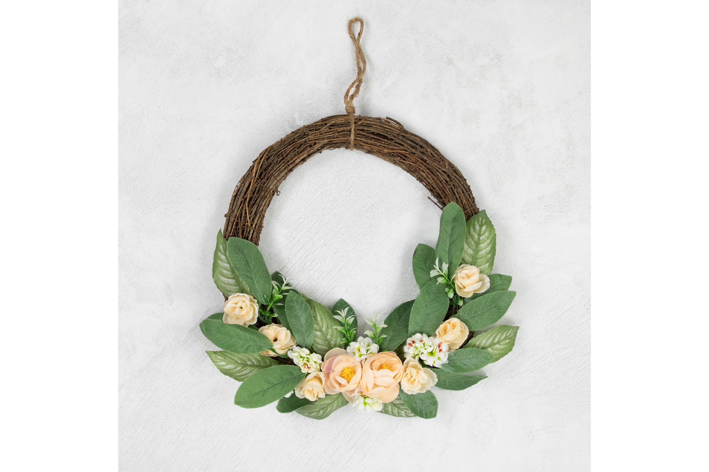 14" Mini Peach Rose Half Floral Spring Wreath