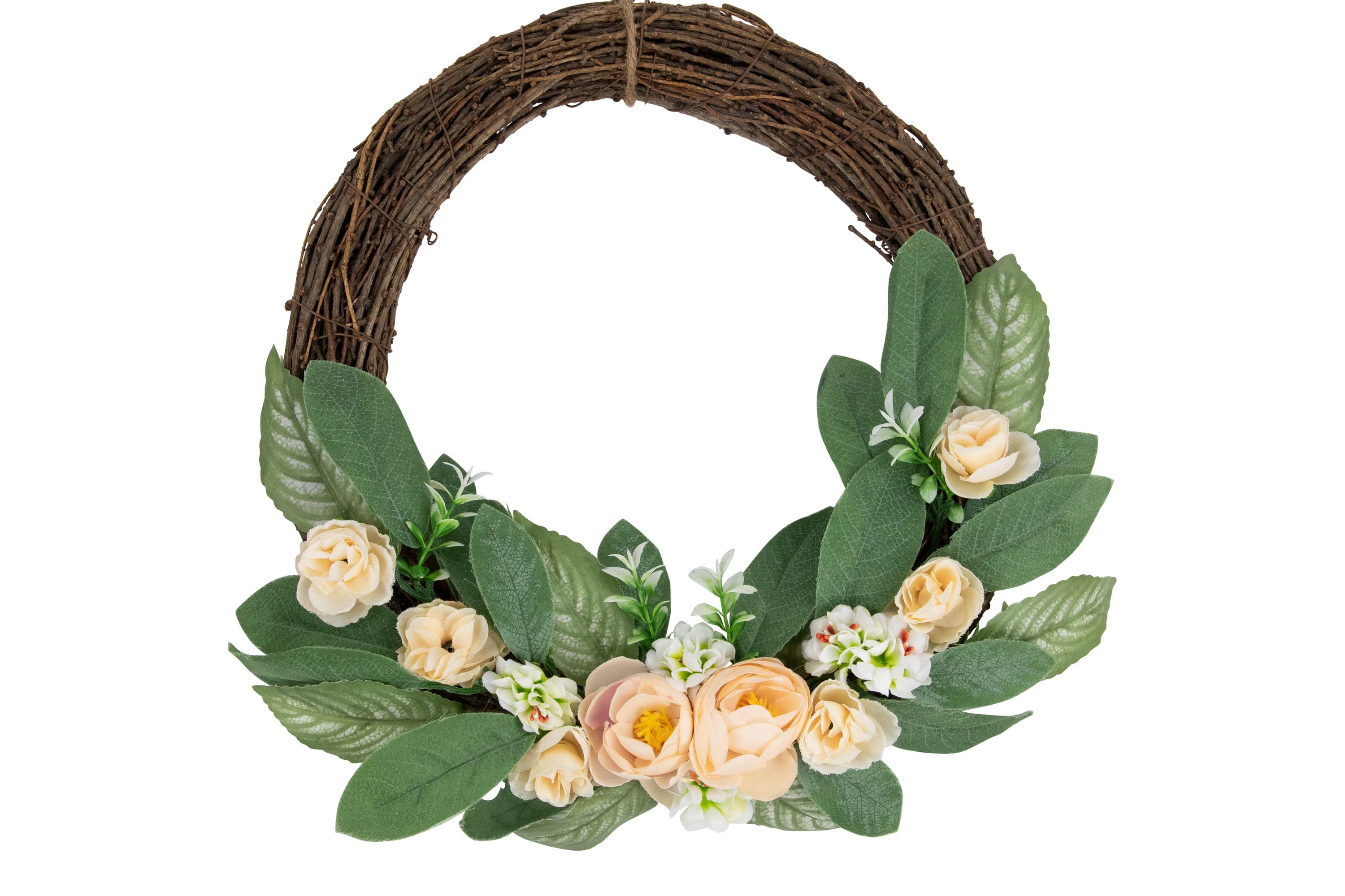 14" Mini Peach Rose Half Floral Spring Wreath