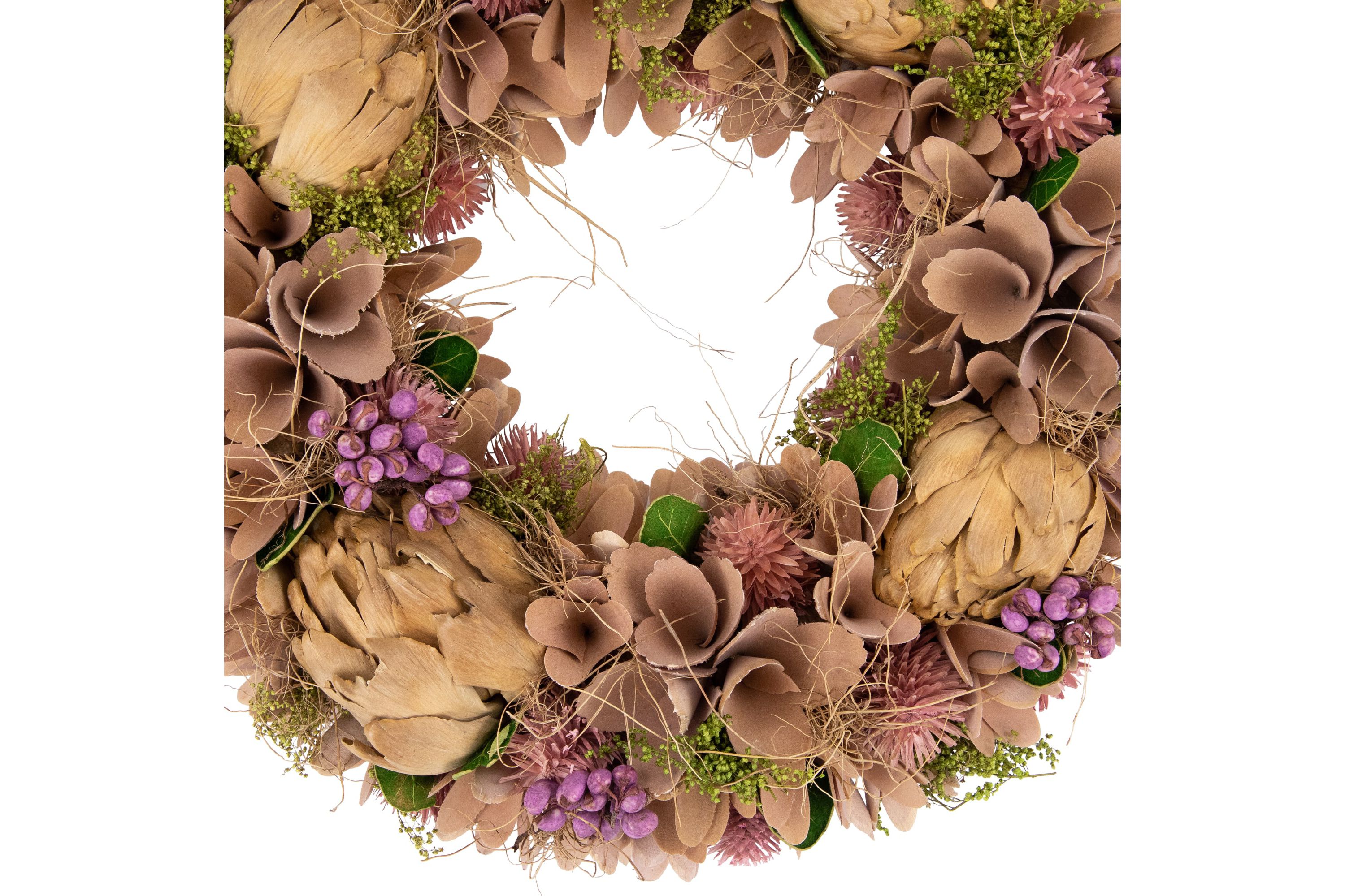 12" Purple and Beige Wooden Floral Spring Wreath with Preserved Artichoke