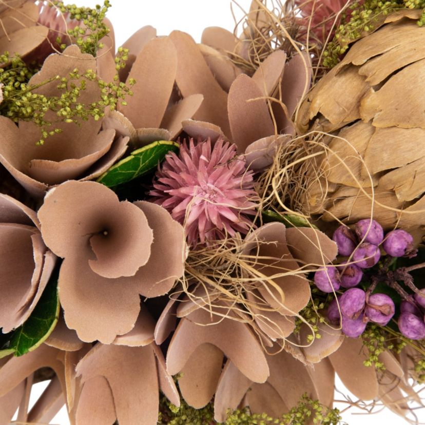 12" Purple and Beige Wooden Floral Spring Wreath with Preserved Artichoke