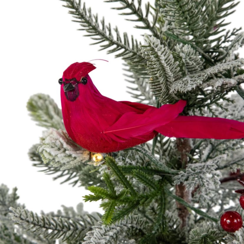 Pre-Lit LED Frosted Mixed Pine with Cardinals Potted Christmas Tree - 2 - Warm White Lights
