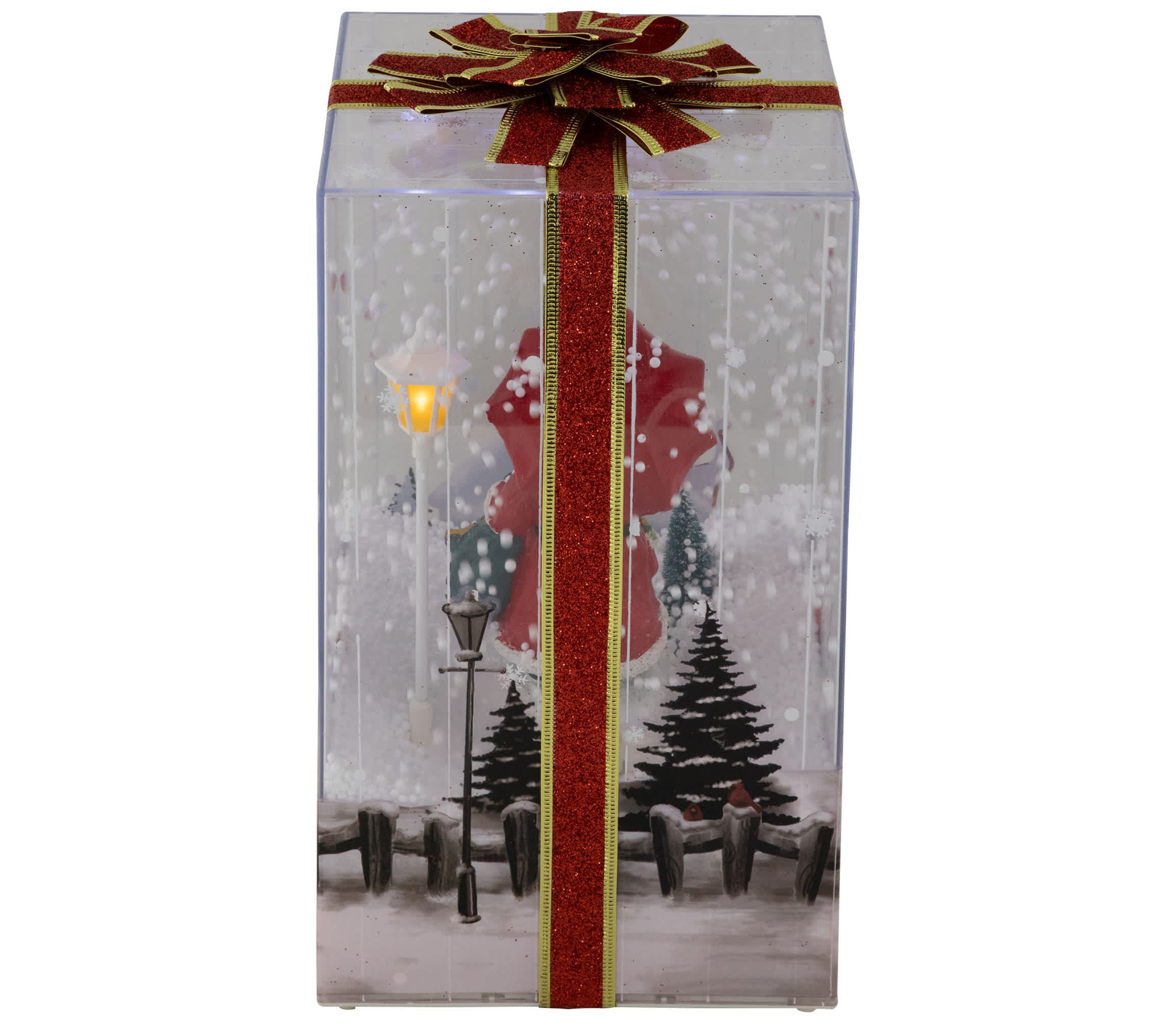 Musical Santa Lighted Snowing Gift Box with Ribbon Christmas Decoration - 12"