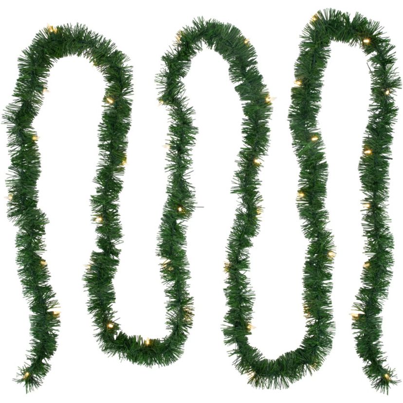 18ft x 3inch Pre-Lit Pine Artificial Christmas Garland Warm White LED Lights