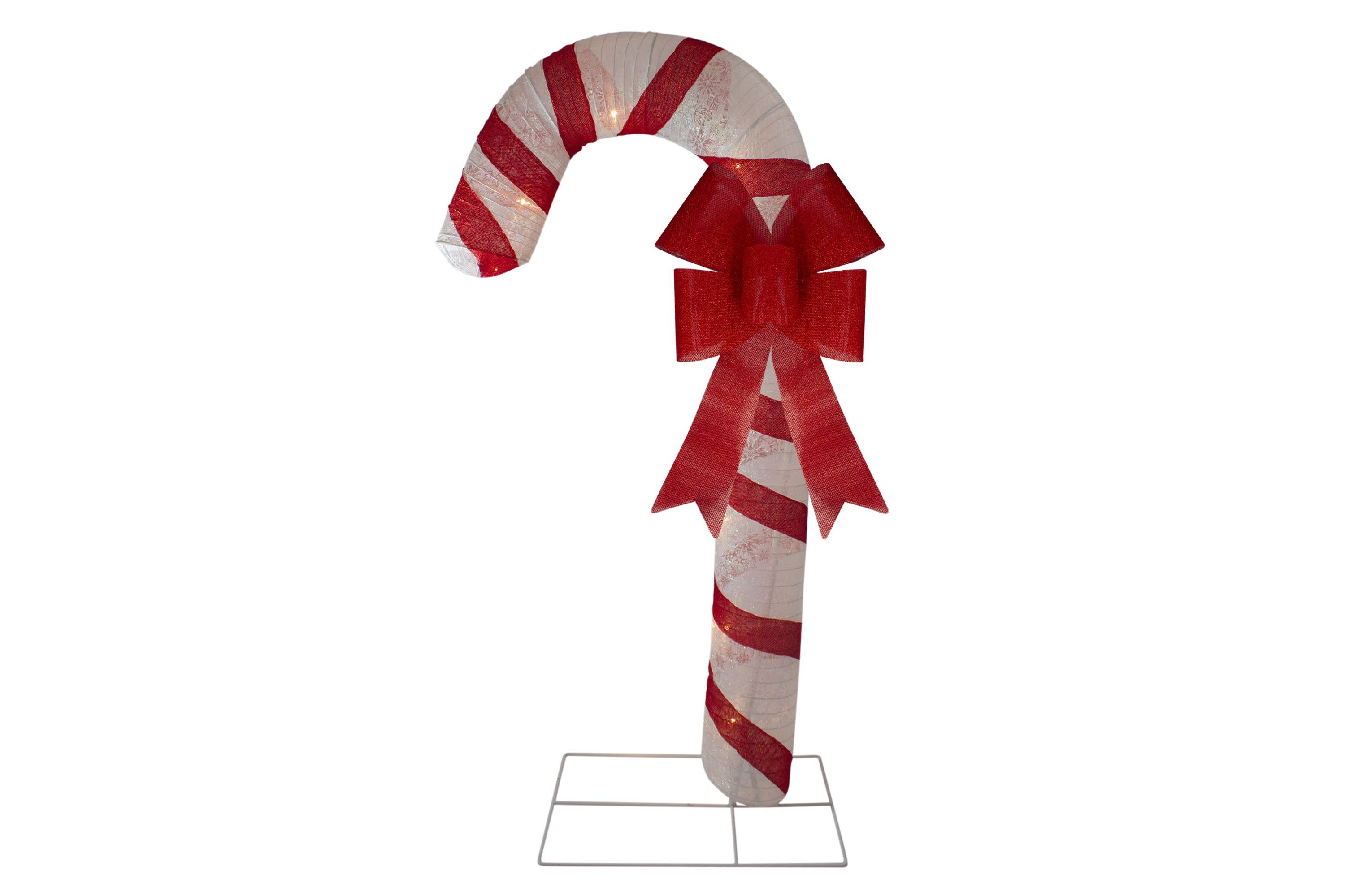 96" Pre-Lit Striped Glitter Candy Cane with Bow Christmas Outdoor Commercial Decoration
