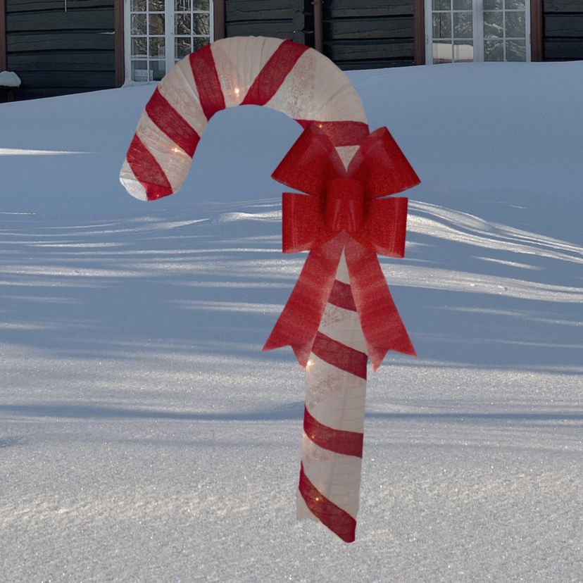 96" Pre-Lit Striped Glitter Candy Cane with Bow Christmas Outdoor Commercial Decoration