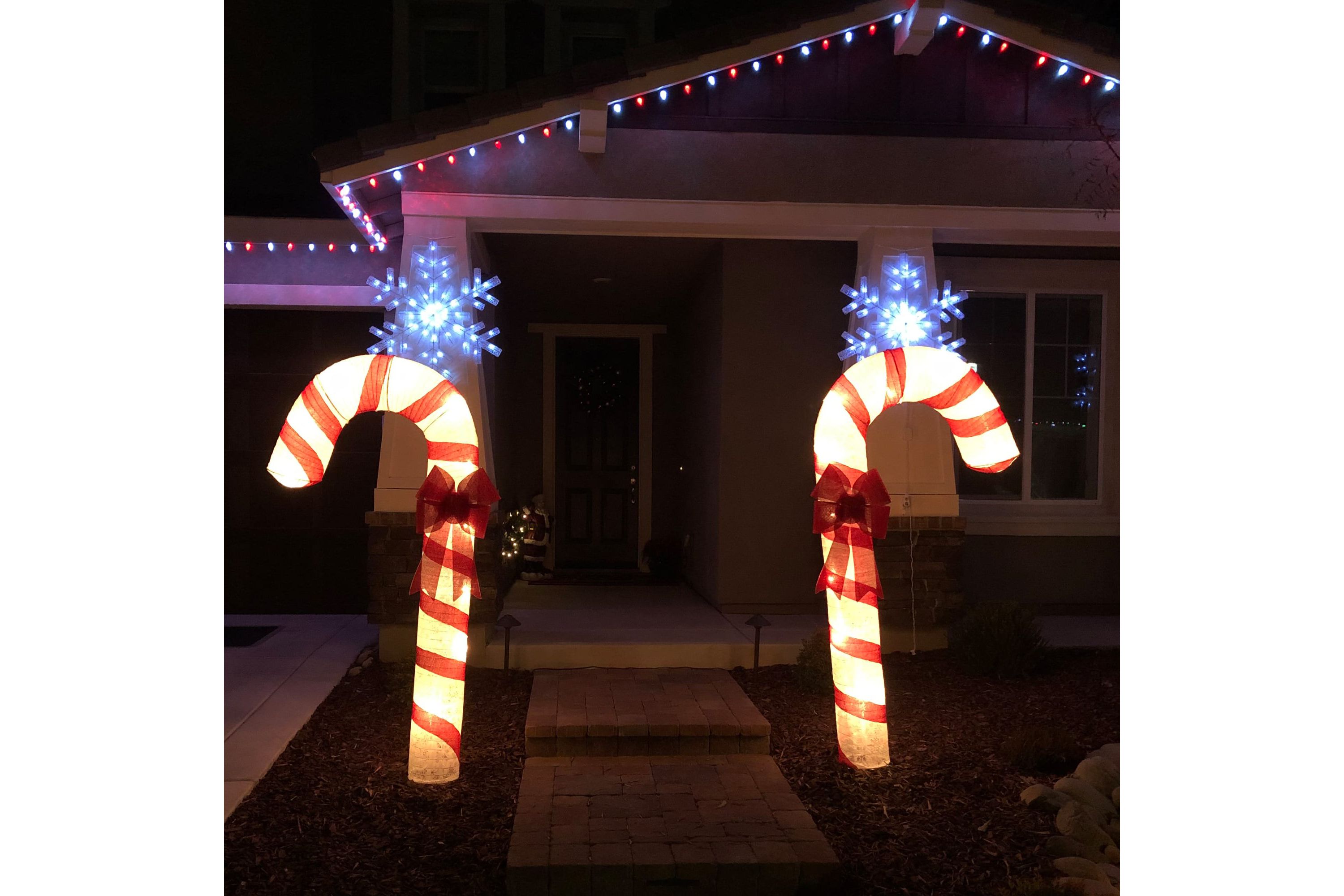 96" Pre-Lit Striped Glitter Candy Cane with Bow Christmas Outdoor Commercial Decoration