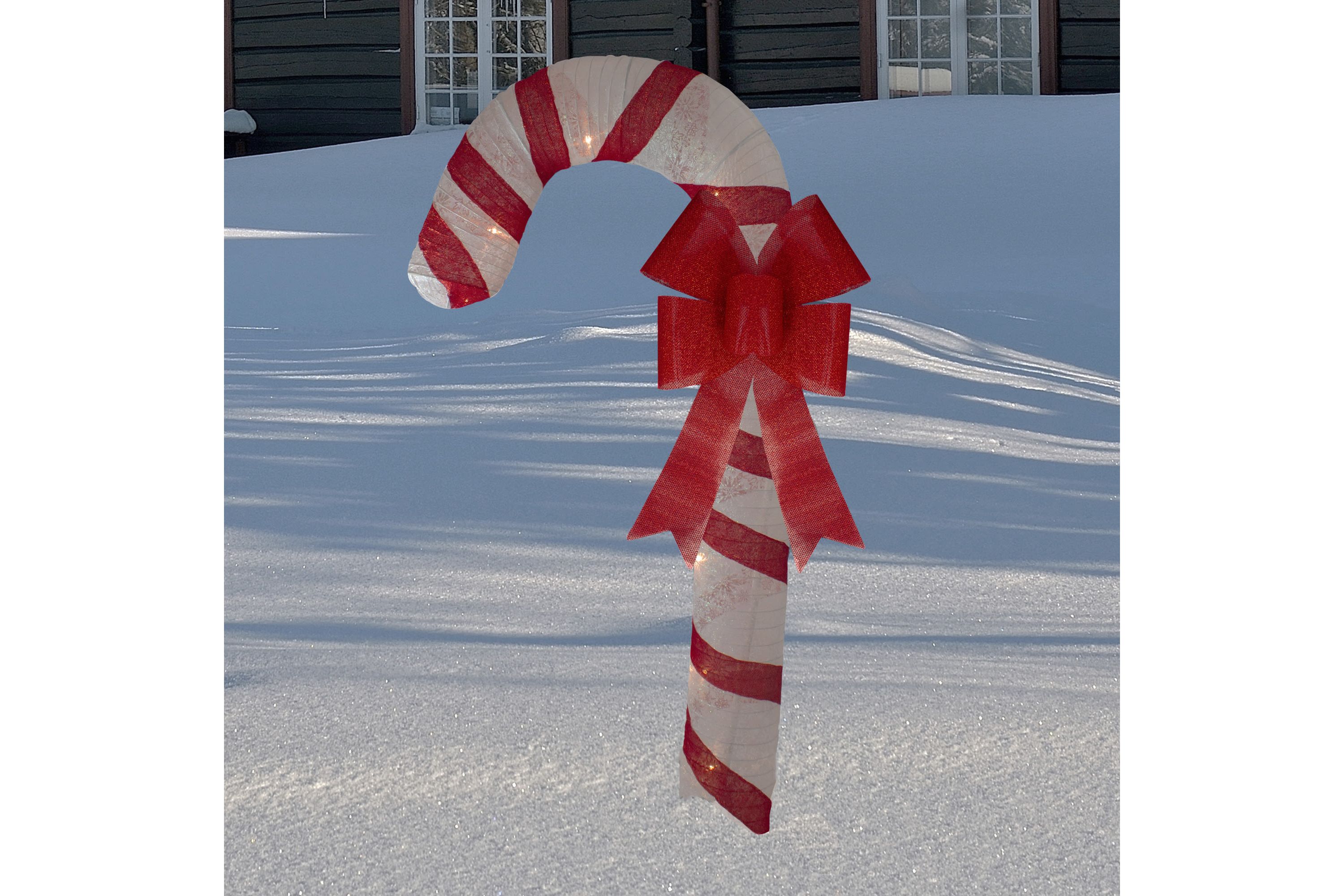 96" Pre-Lit Striped Glitter Candy Cane with Bow Christmas Outdoor Commercial Decoration
