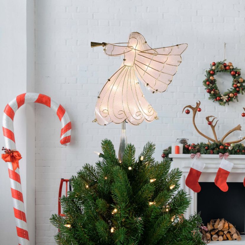 10" Gold Angel Tree Topper Warm White Lights