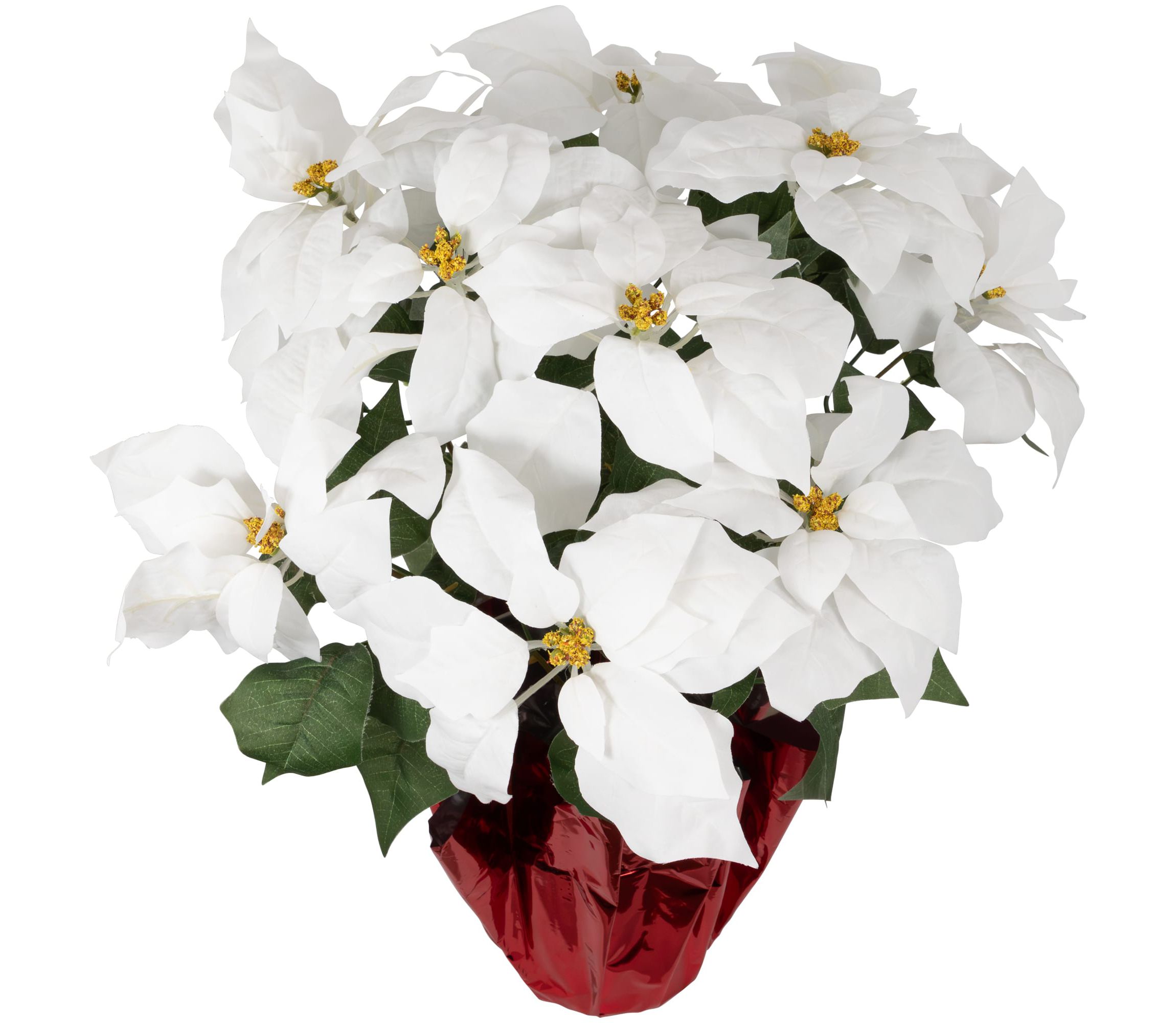 20" White Artificial Christmas Poinsettia with Red Wrapped Pot
