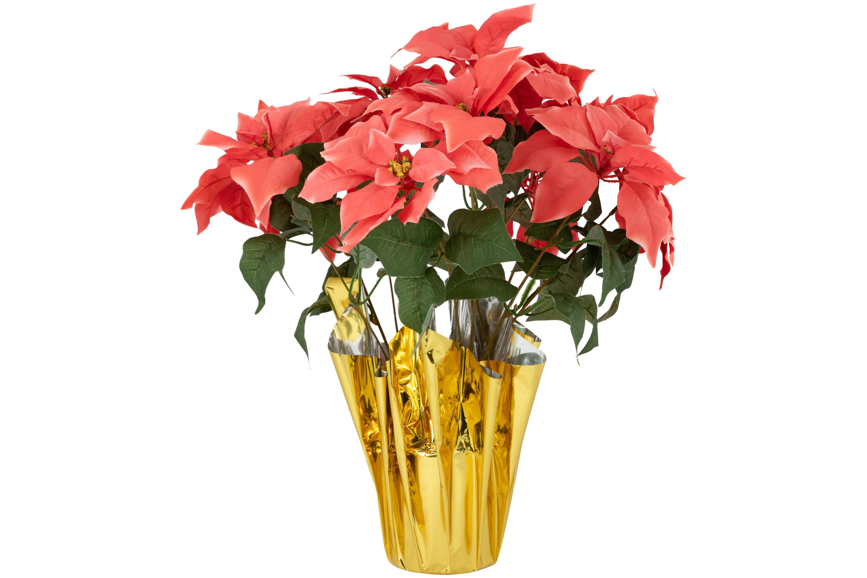 20" Dark Pink Artificial Christmas Poinsettia with Gold Wrapped Pot