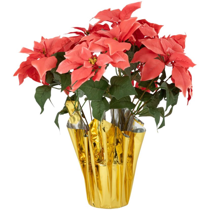 20" Dark Pink Artificial Christmas Poinsettia with Gold Wrapped Pot