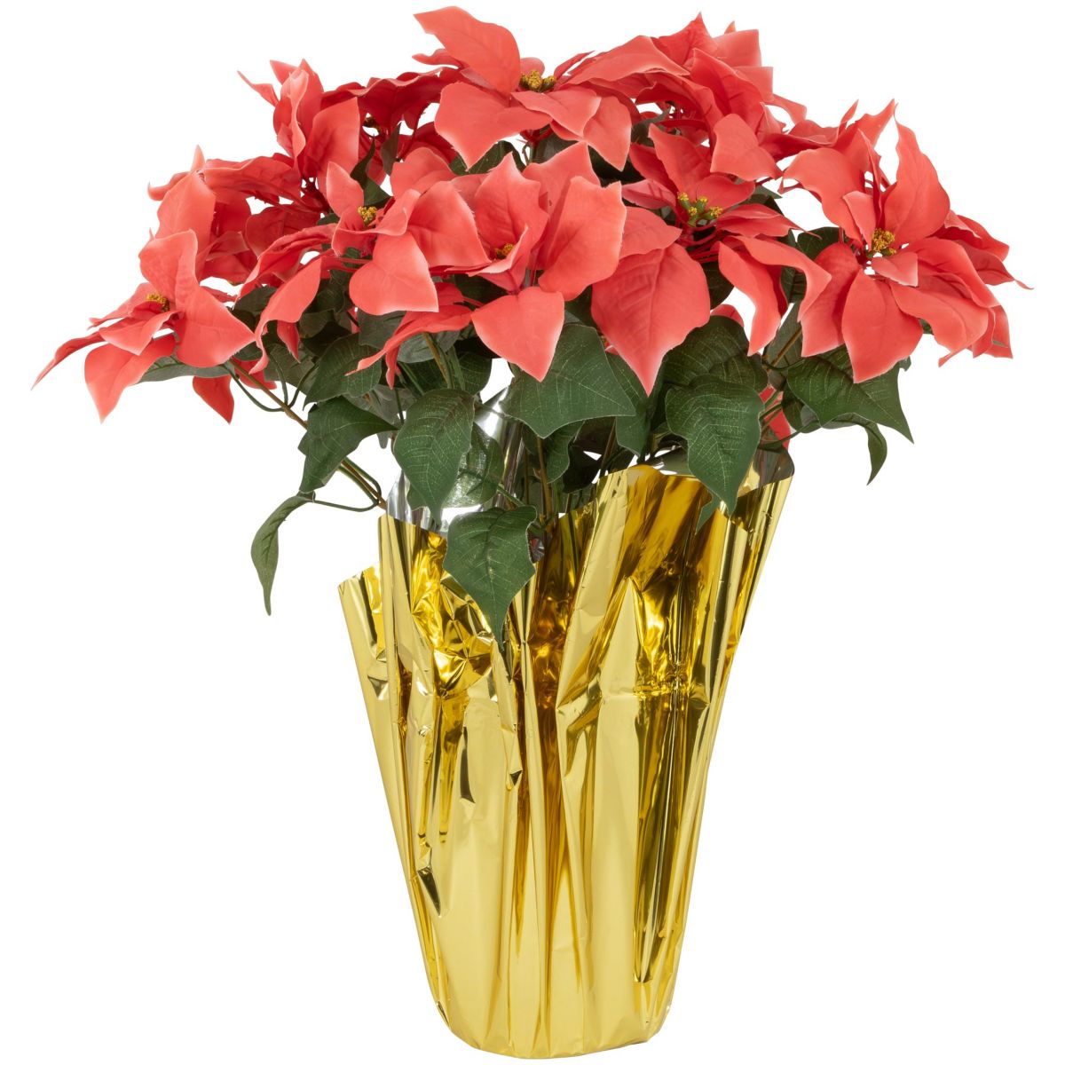 27.5" Dark Pink Artificial Christmas Poinsettia with Gold Wrapped Pot
