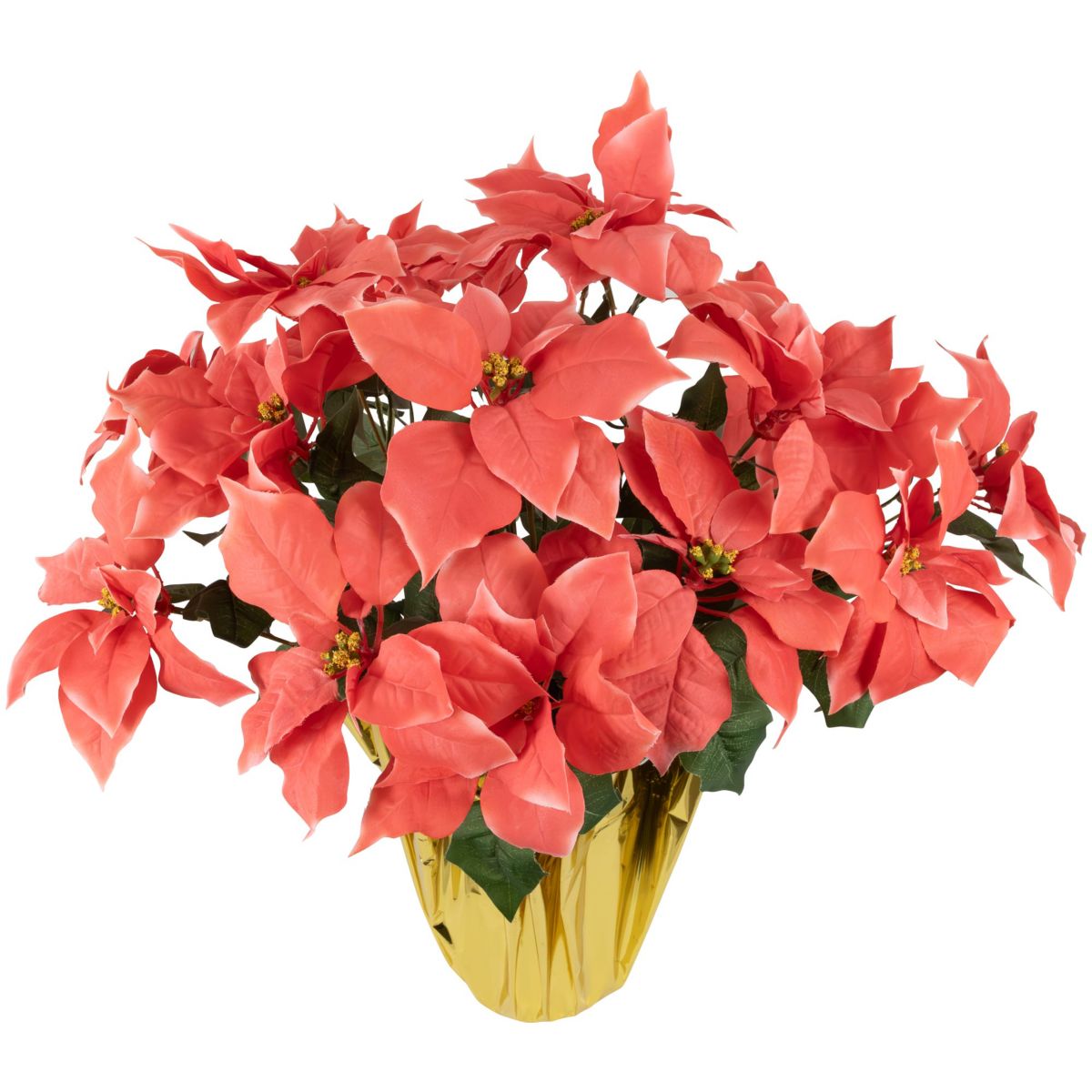 27.5" Dark Pink Artificial Christmas Poinsettia with Gold Wrapped Pot