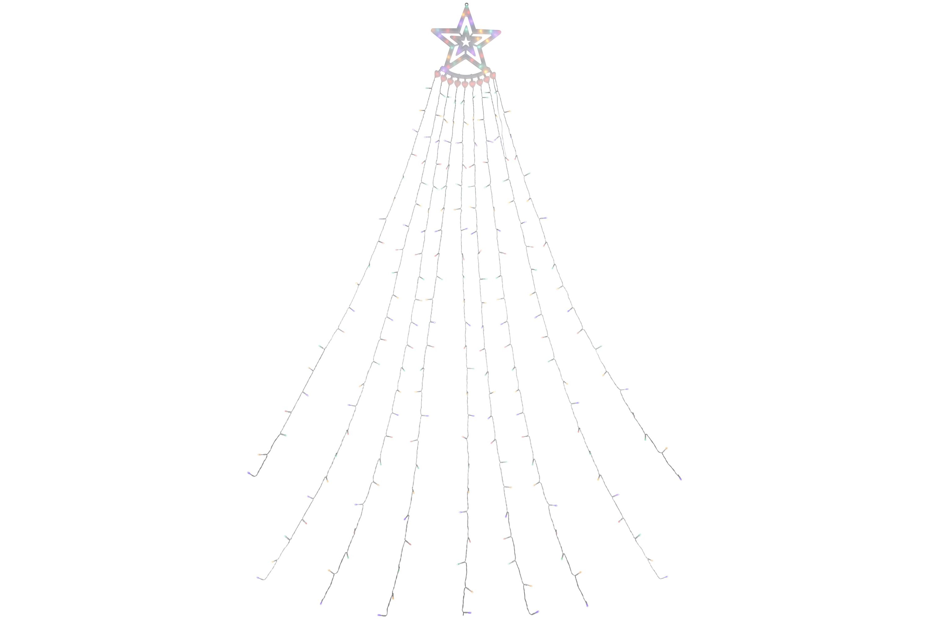 12.5ft Multicolor LED Waterfall Light Tree and Tree Topper Outdoor Christmas Decoration