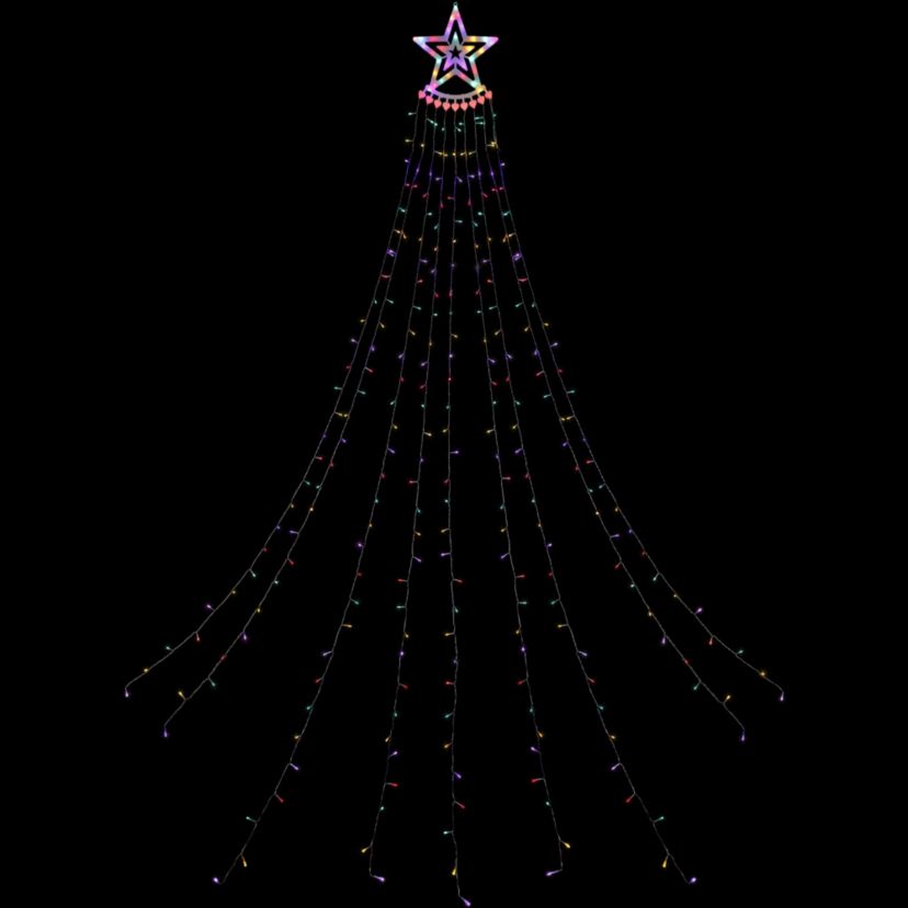 12.5ft Multicolor LED Waterfall Light Tree and Tree Topper Outdoor Christmas Decoration