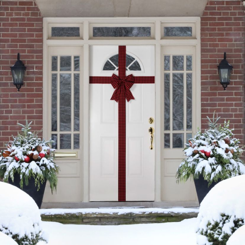 14 Red Buffalo Plaid Christmas Door Bow