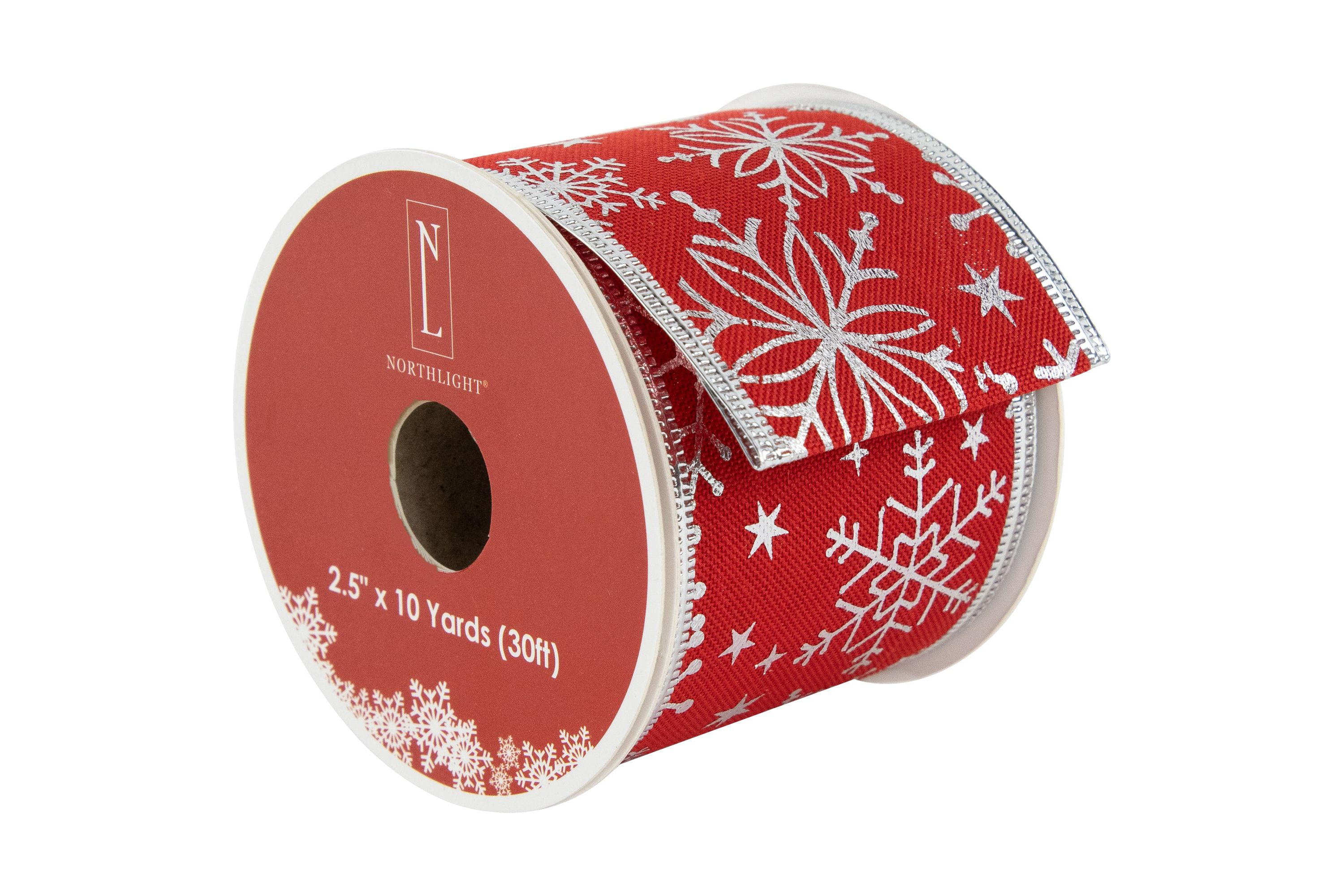 Shimmering Red with Silver Snowflakes Wired Craft Christmas Ribbon 2.5" x 10 Yards