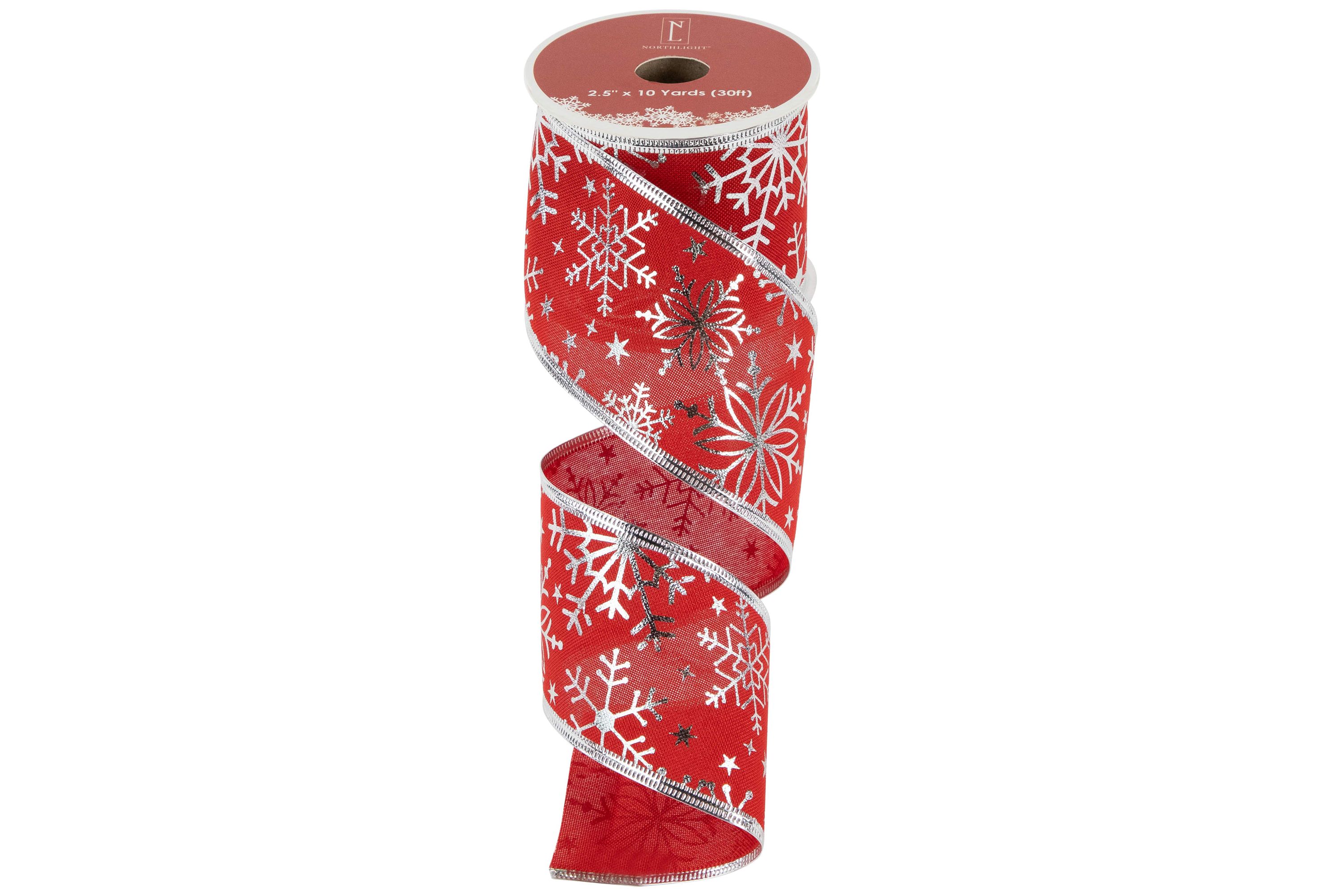 Shimmering Red with Silver Snowflakes Wired Craft Christmas Ribbon 2.5" x 10 Yards