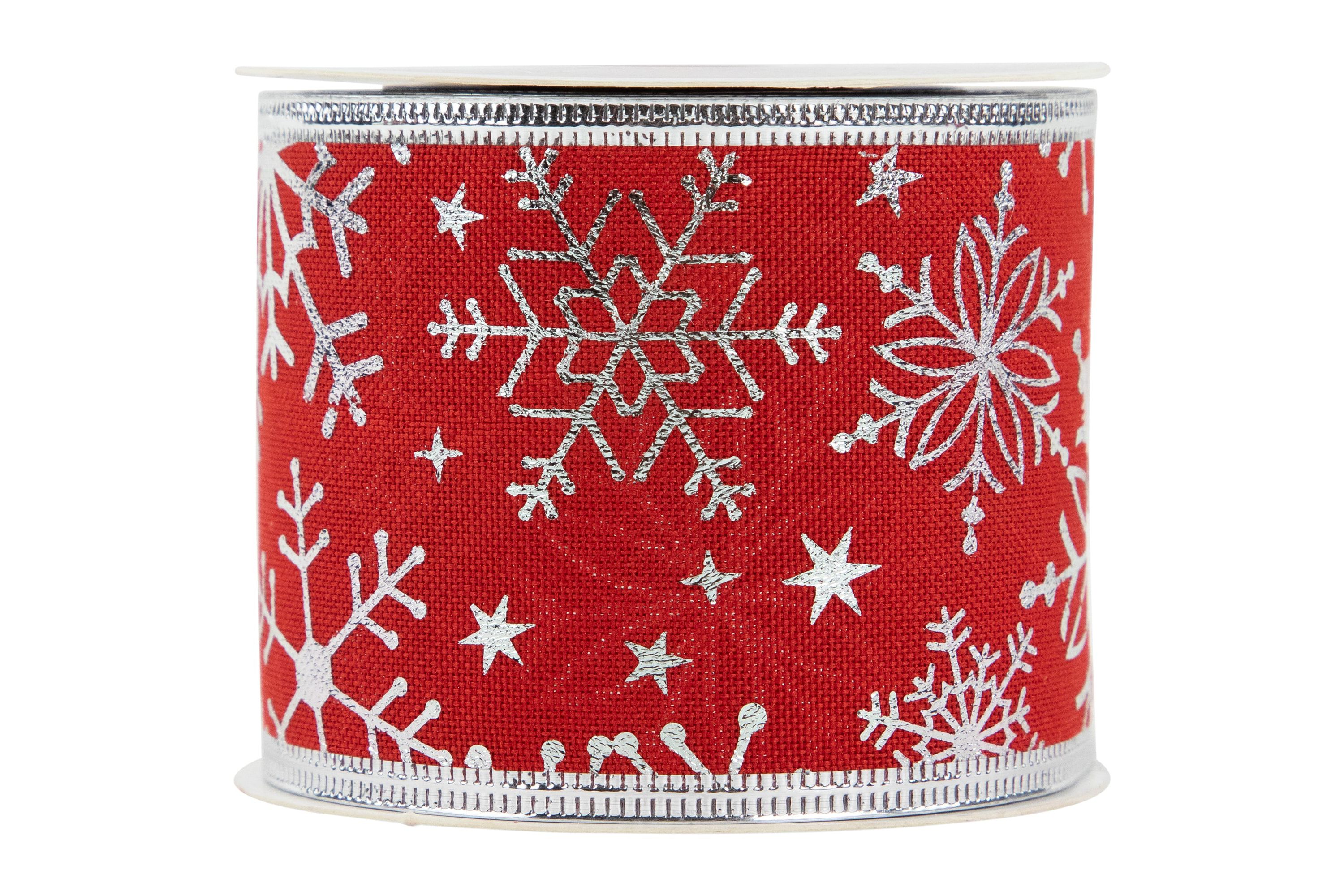 Shimmering Red with Silver Snowflakes Wired Craft Christmas Ribbon 2.5" x 10 Yards